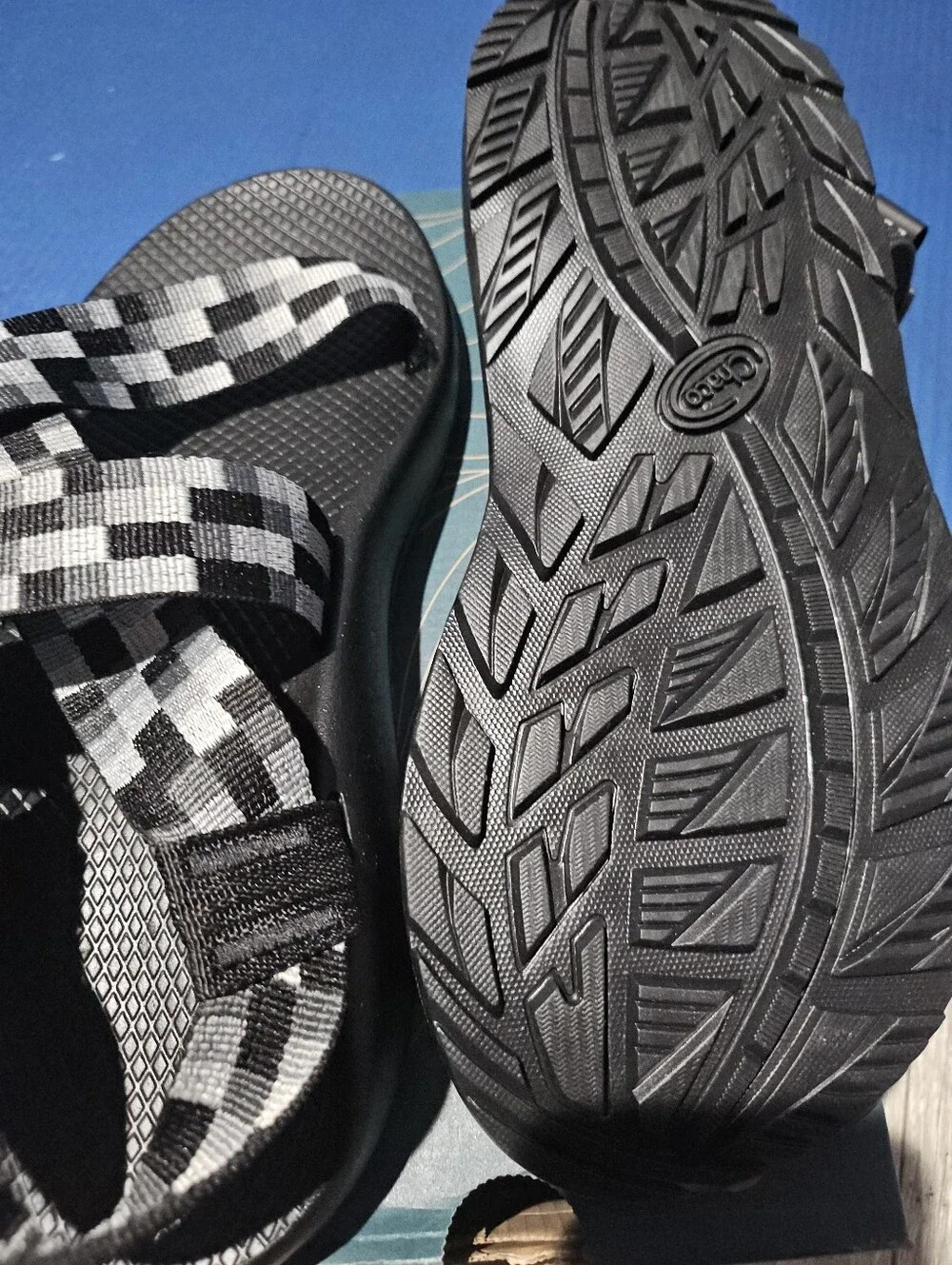 Classic Men's Black Sandals with Gray Checkered Straps
